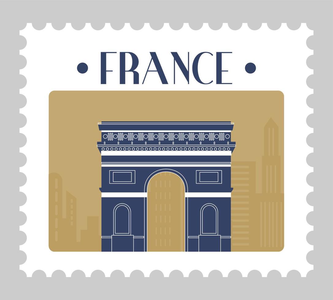 hitos de francia y sello de marca postal de paisaje vector