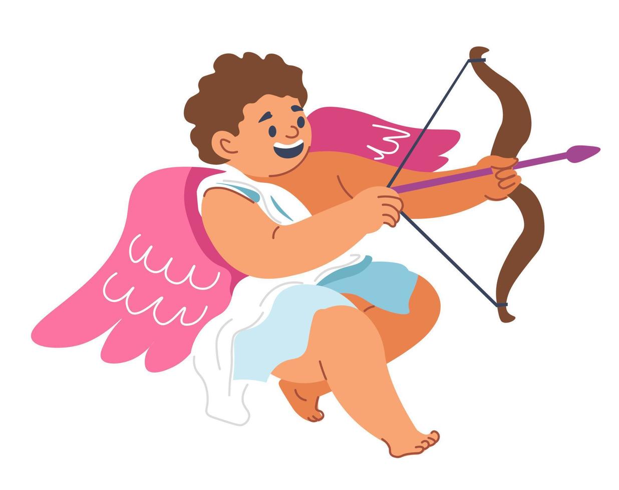 ángel cupido con alas y arco disparando flechas vector