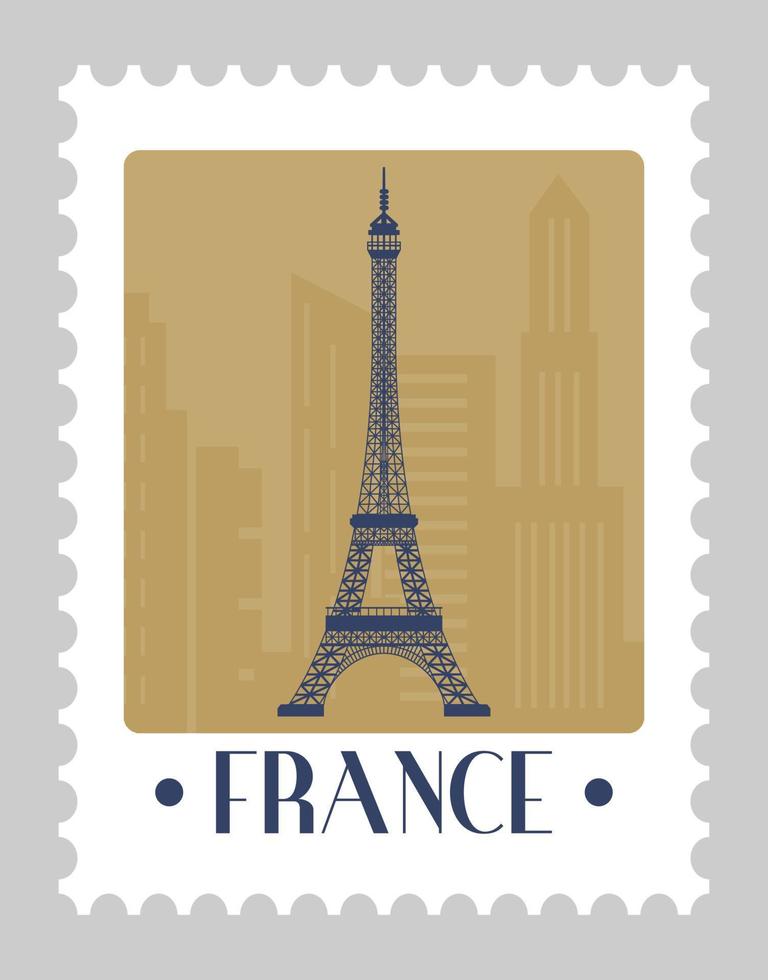 torre eiffel en francia, postal o matasellos vector