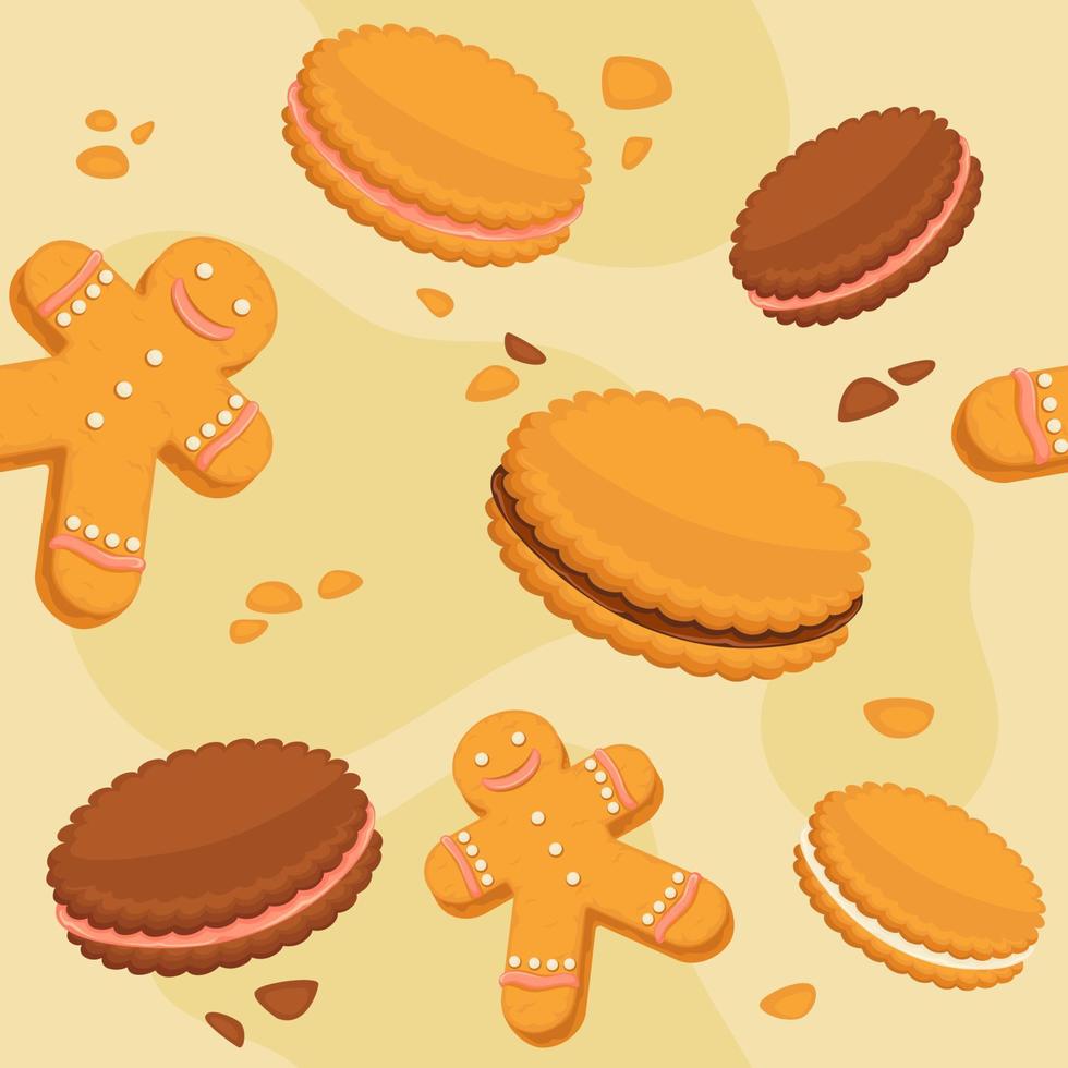Cookies and chocolate cream seamless patterns vector