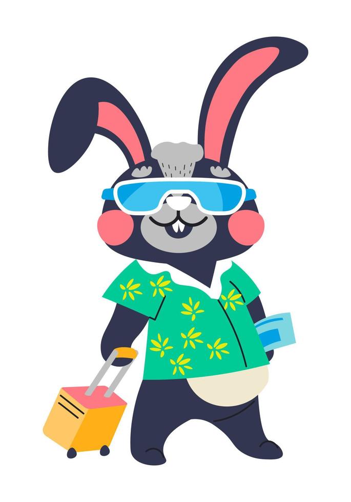 Funny bunny going on vacation with luggage vector