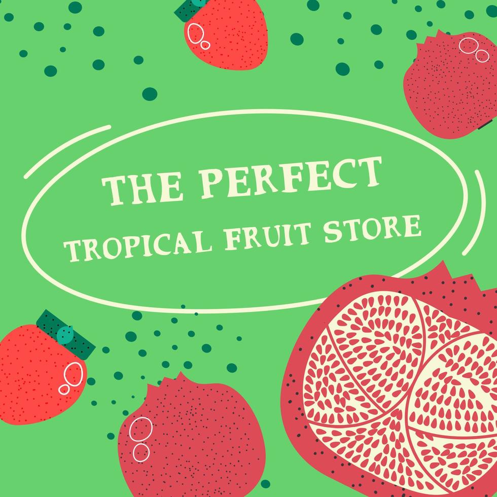 perfecta tienda de frutas tropicales, pitaya y bayas vector