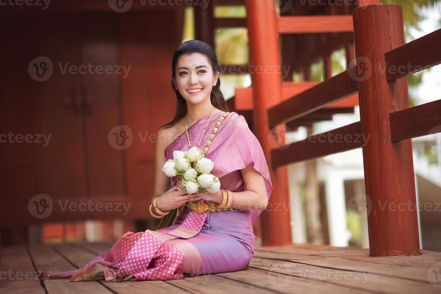 Beautiful Thai girl in Thai traditional costume photo