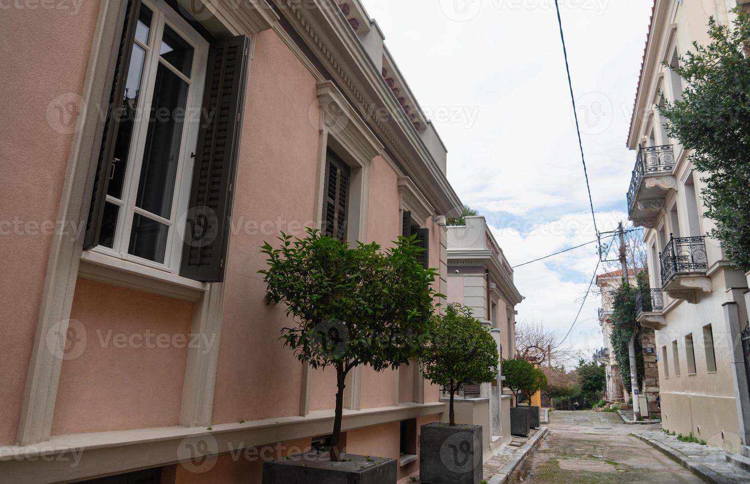 retro house on city street in Athens Greece photo