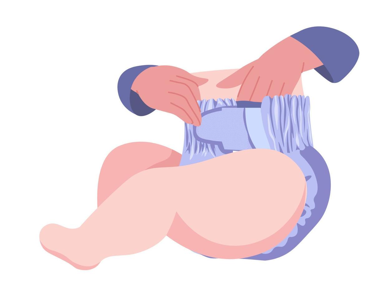 Parent changing newborn kid breathable diaper vector