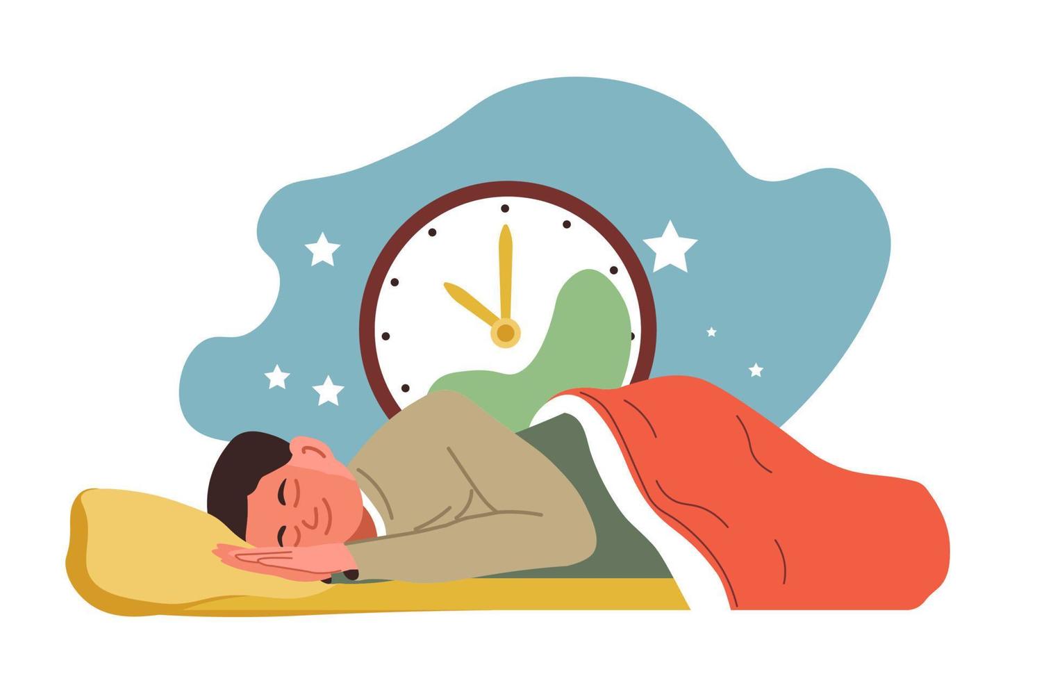 Balanced sleeping habit, man sleeping at night vector