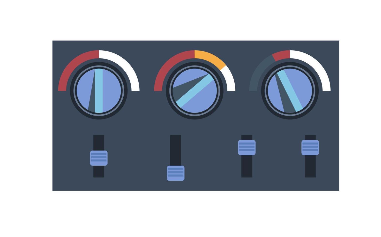 panel con botones y perillas de control, ajustando vector