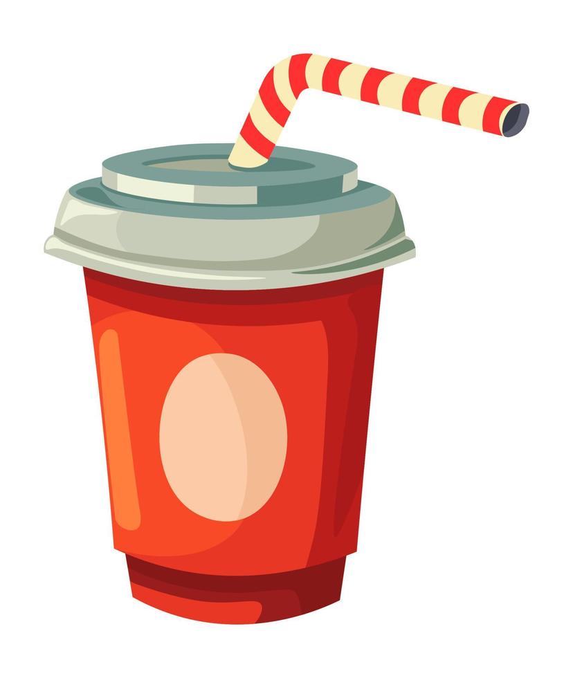 Beverage refreshment in cup, soda with straw snack vector