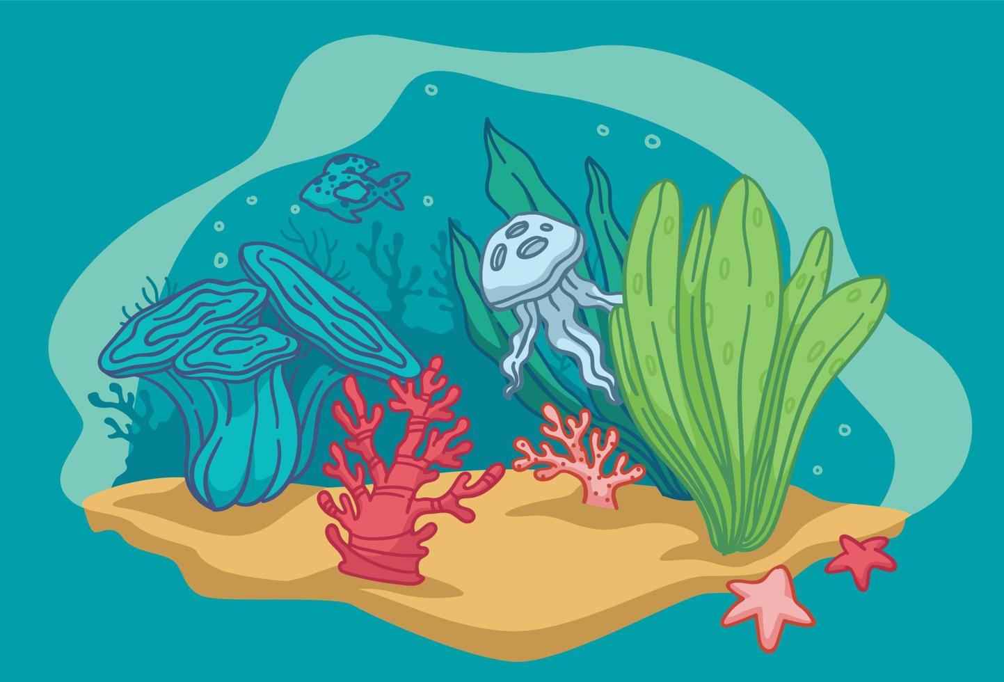 Underwater flora and fauna, aquarium with fish vector