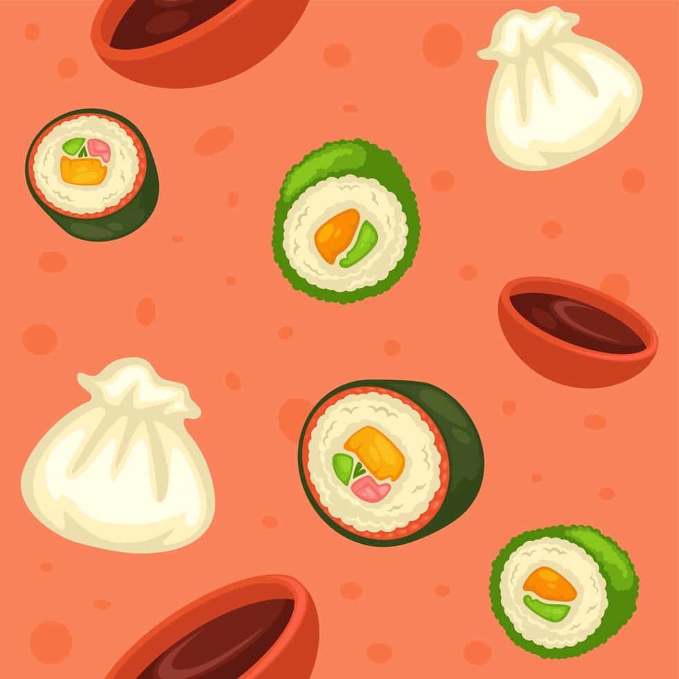 Oriental cuisine, Asian food, ramen and sushi vector