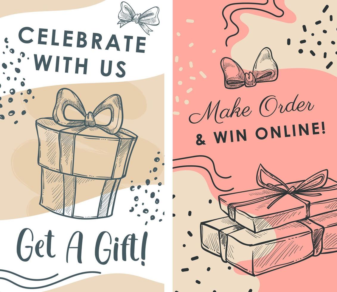 Make order online and win prize, celebrate with us vector