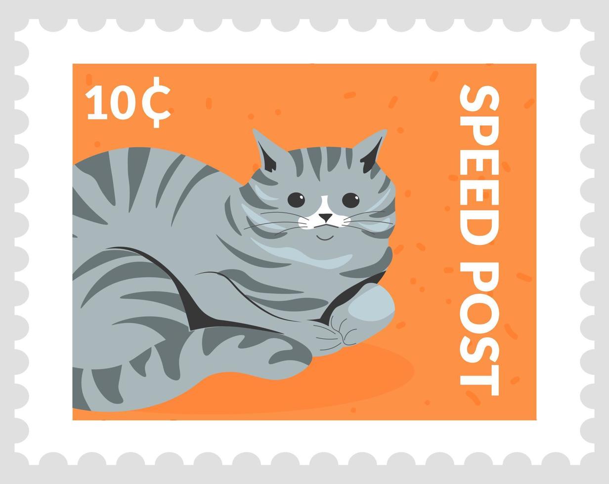 correo rápido, matasellos o postal con gato felino vector