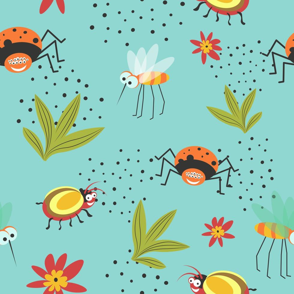 Bugs and insects characters, seamless pattern vector