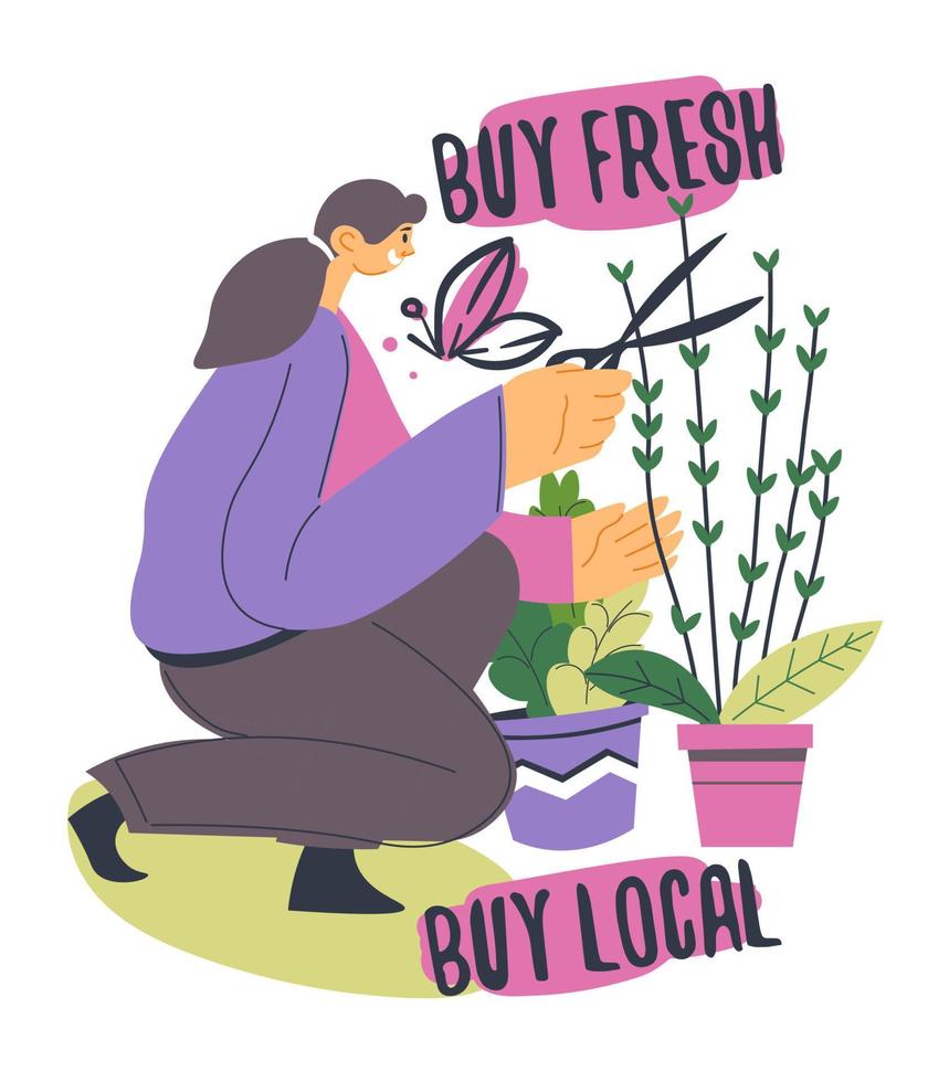 Buy fresh and local products, florist shop store vector