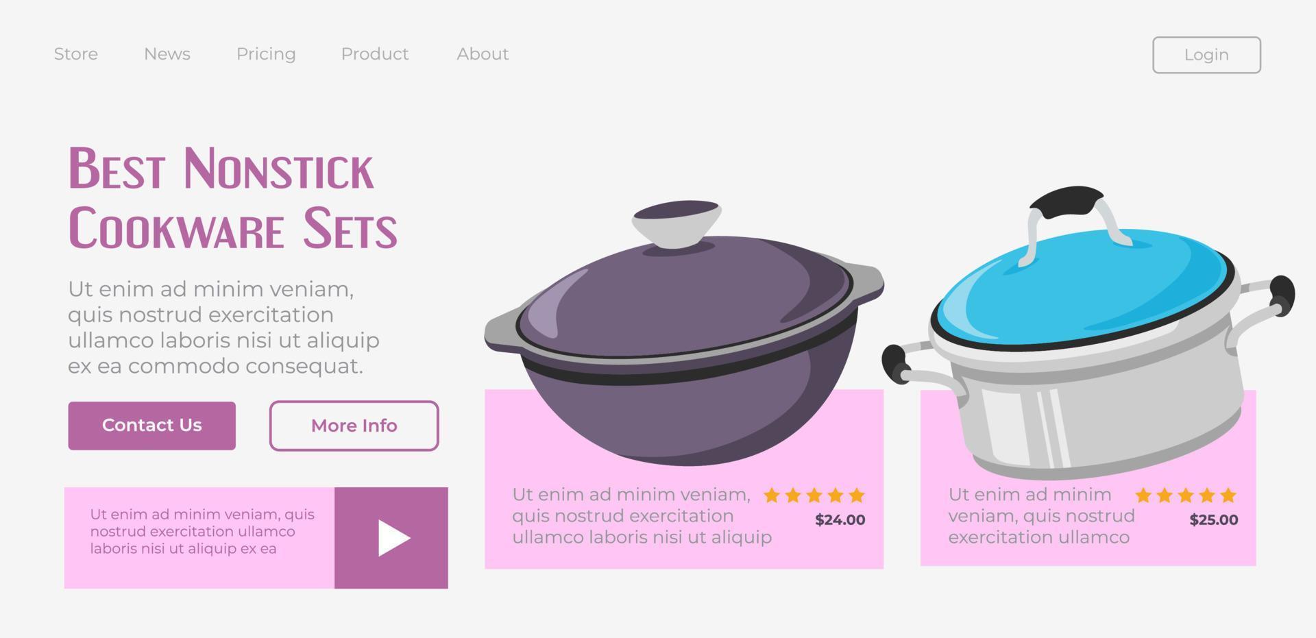 Best nonstick cookware sets, website page online vector