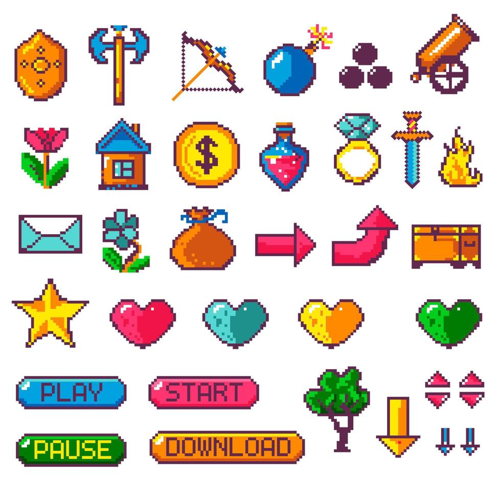 Pixel art, stickers or emoticon retro style vector