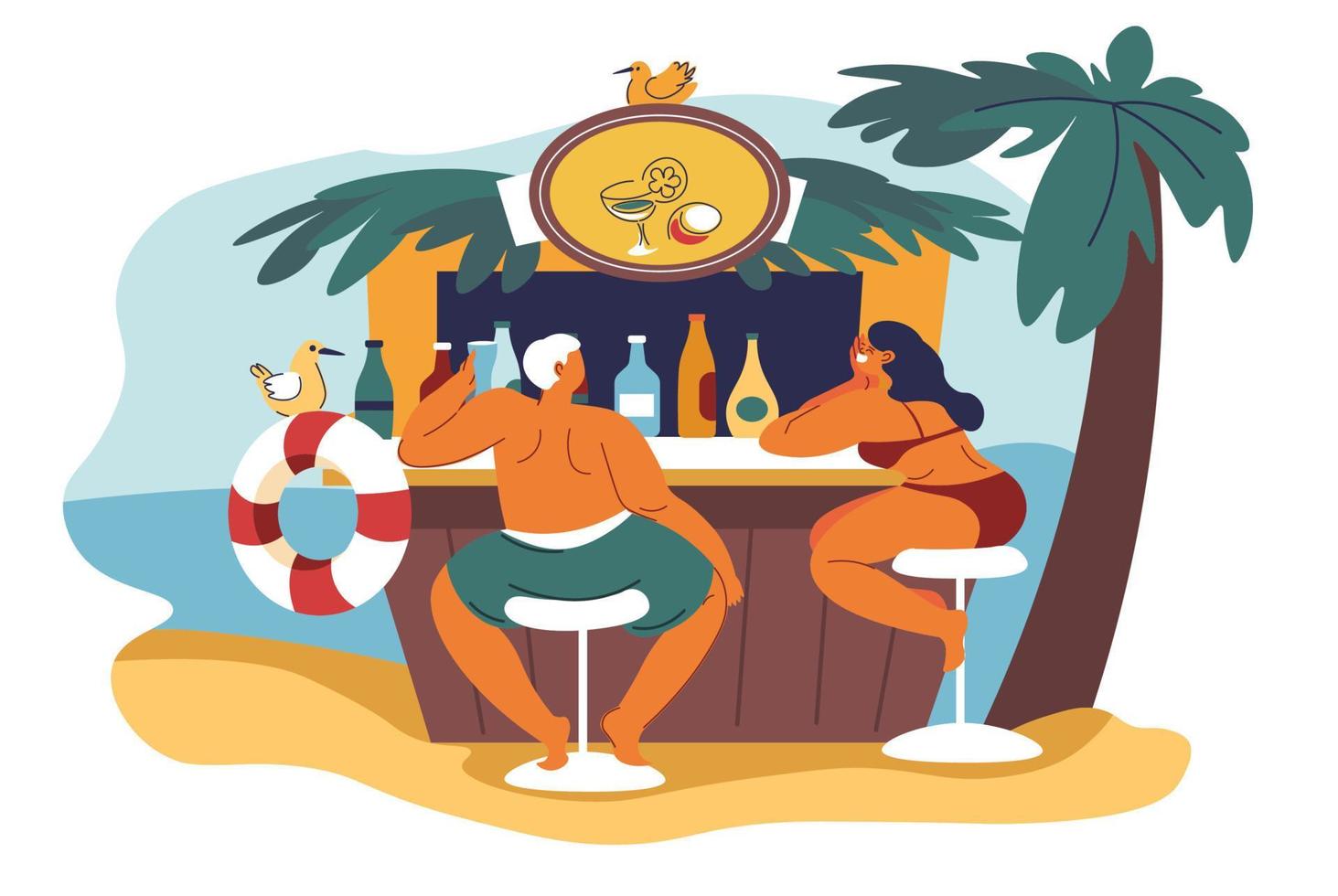 People resting at seaside, man and woman vector