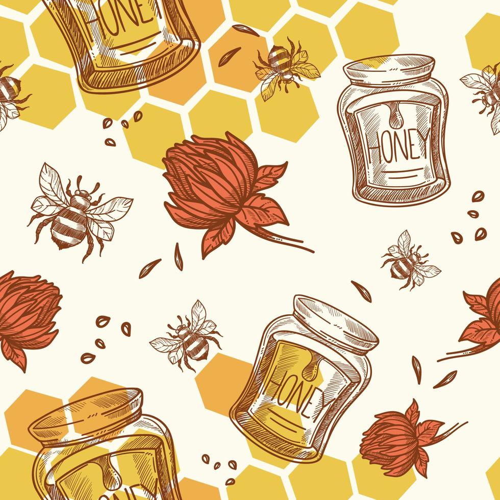tarro con miel orgánica natural, patrón de apicultura vector