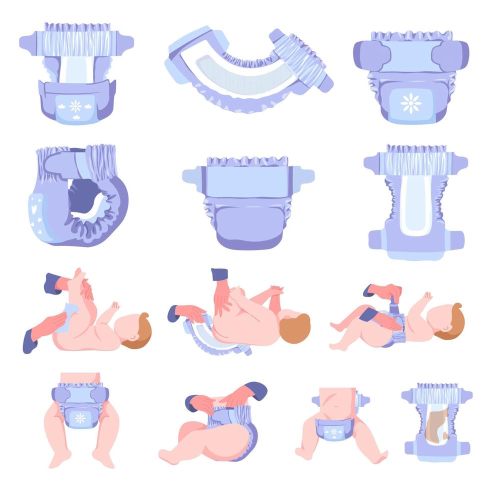 Diapers for babies, instructions how to use vector