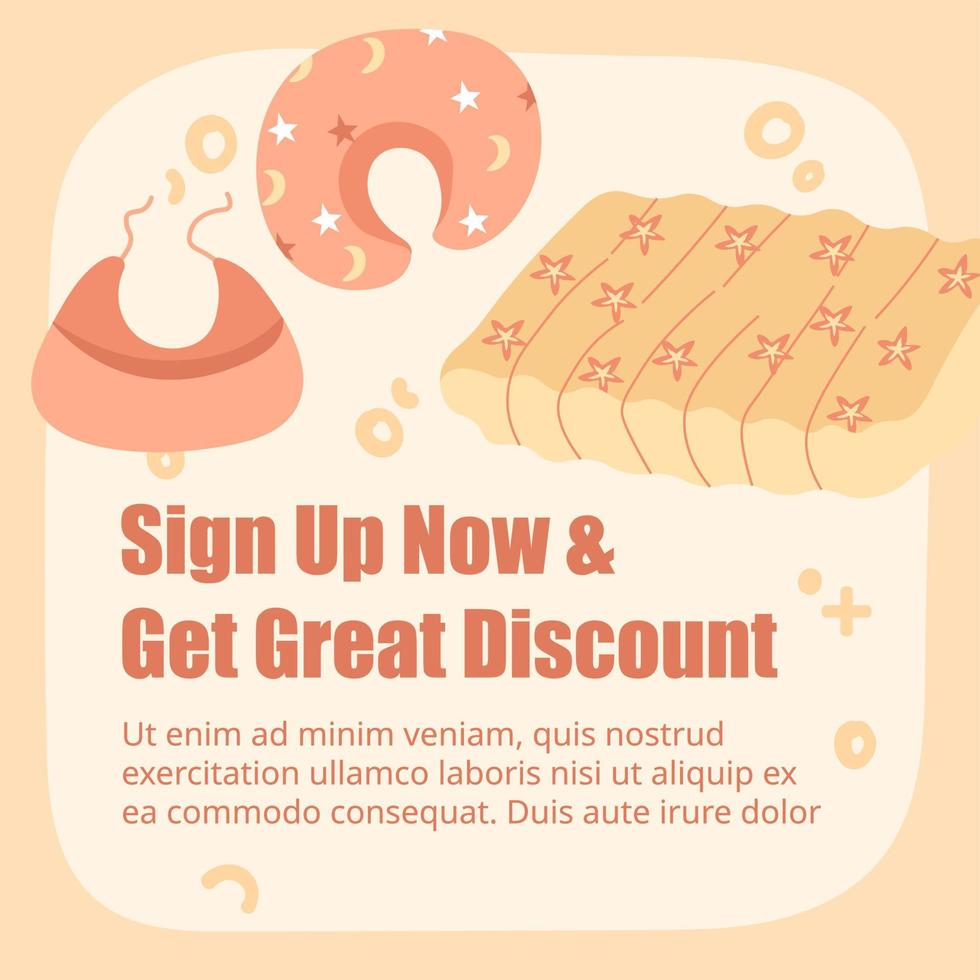 Sign up now and get great discount kids products vector