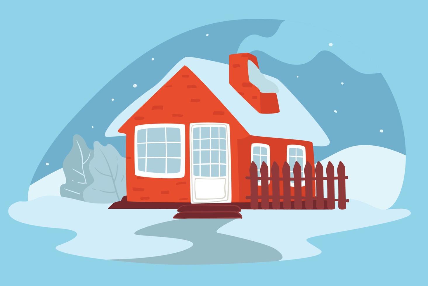 House surrounded by snow and blizzard vectors