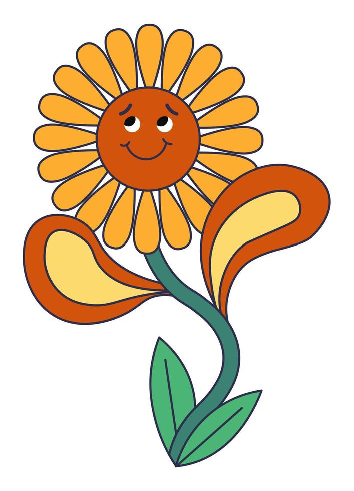 Sunflower in blossom character or sticker emoticon vector