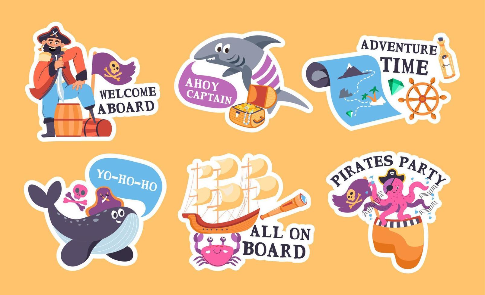 Sticker design set with pirates party elements vector