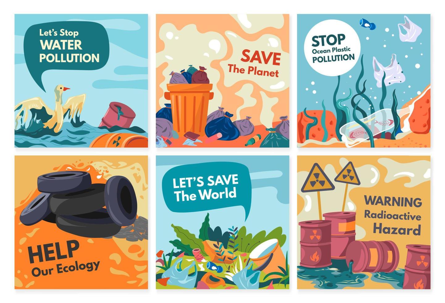 Save planet concept at social media web post set vector