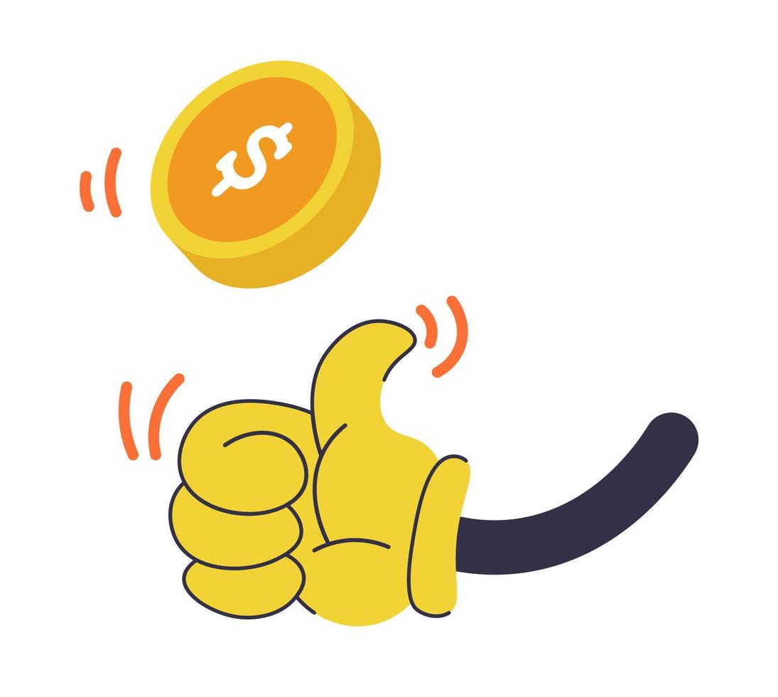 Throwing coin, character hand with dollar cash vector