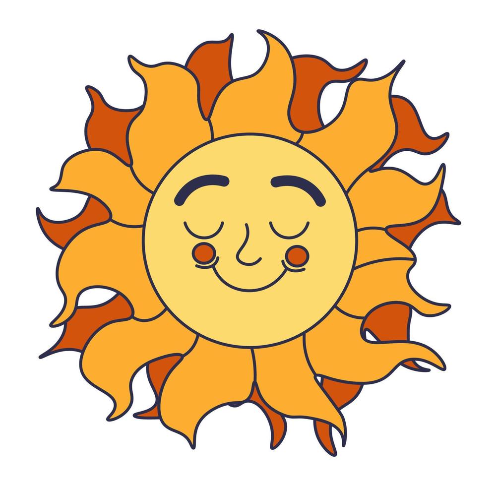 Hippie sun character, peaceful and calm sunshine vector