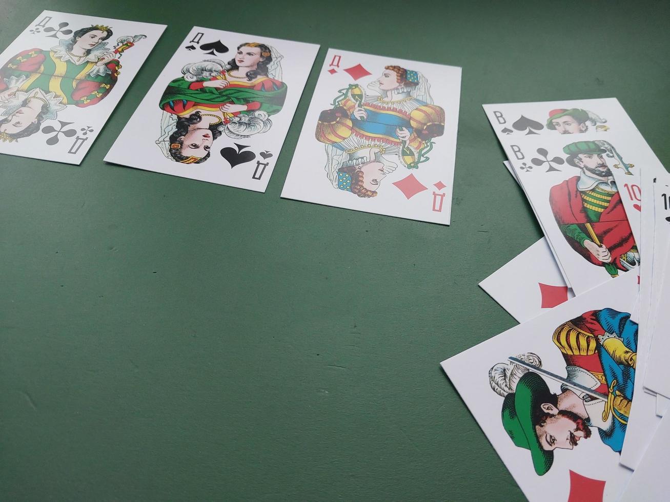 KYIV, UKRAINE - JANUARY 15, 2023 Playing cards on the green table photo