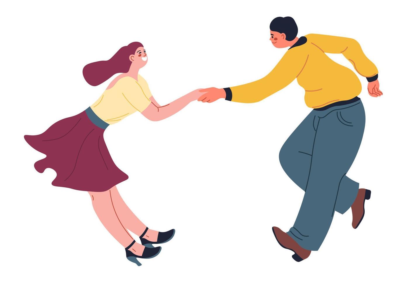 Dancing couple, sportive pair making performance vector