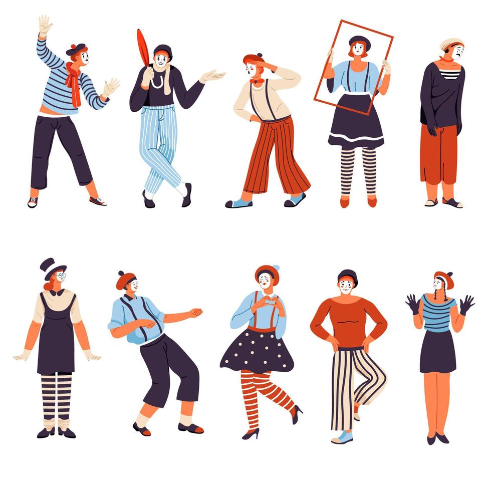 Mime character with expression giving performance vector
