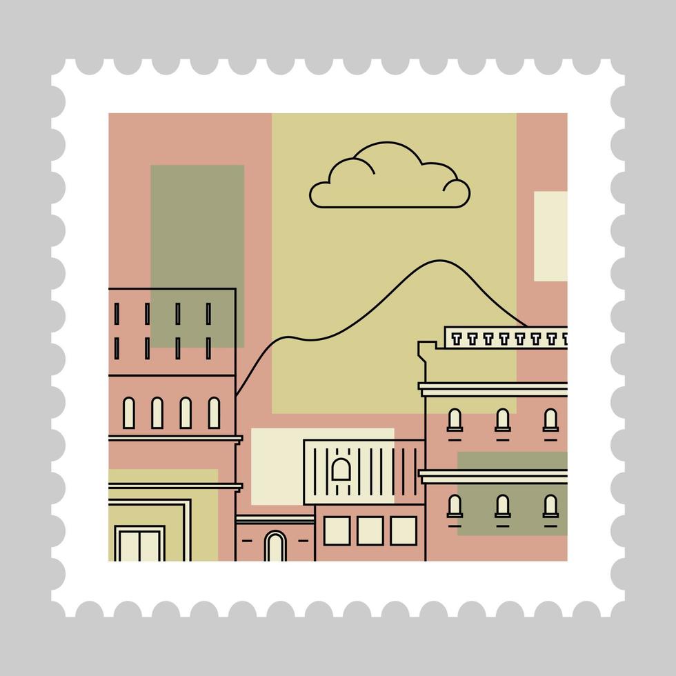 Italian cityscape with architecture, postmark vector