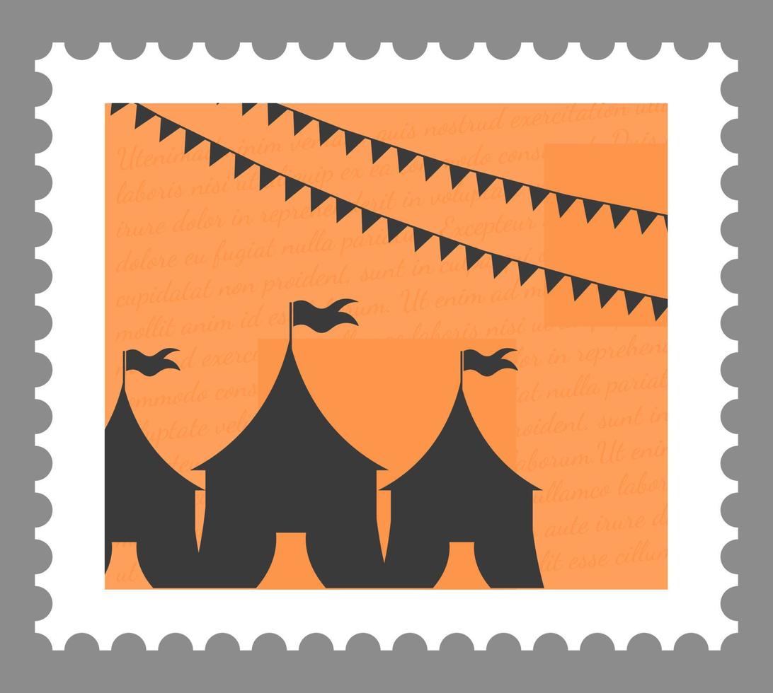 Attraction and amusement, tents and flags postcard vector