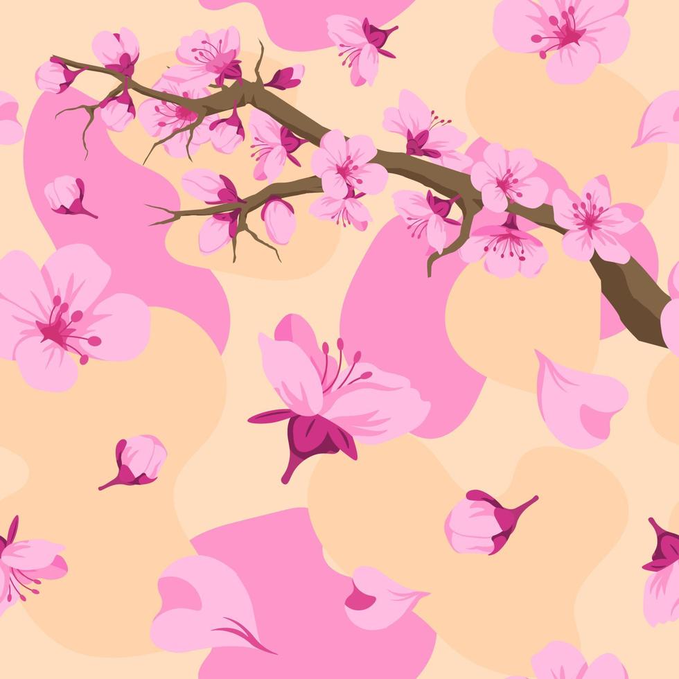 Cherry tree blossom, sakura branches patterns vector