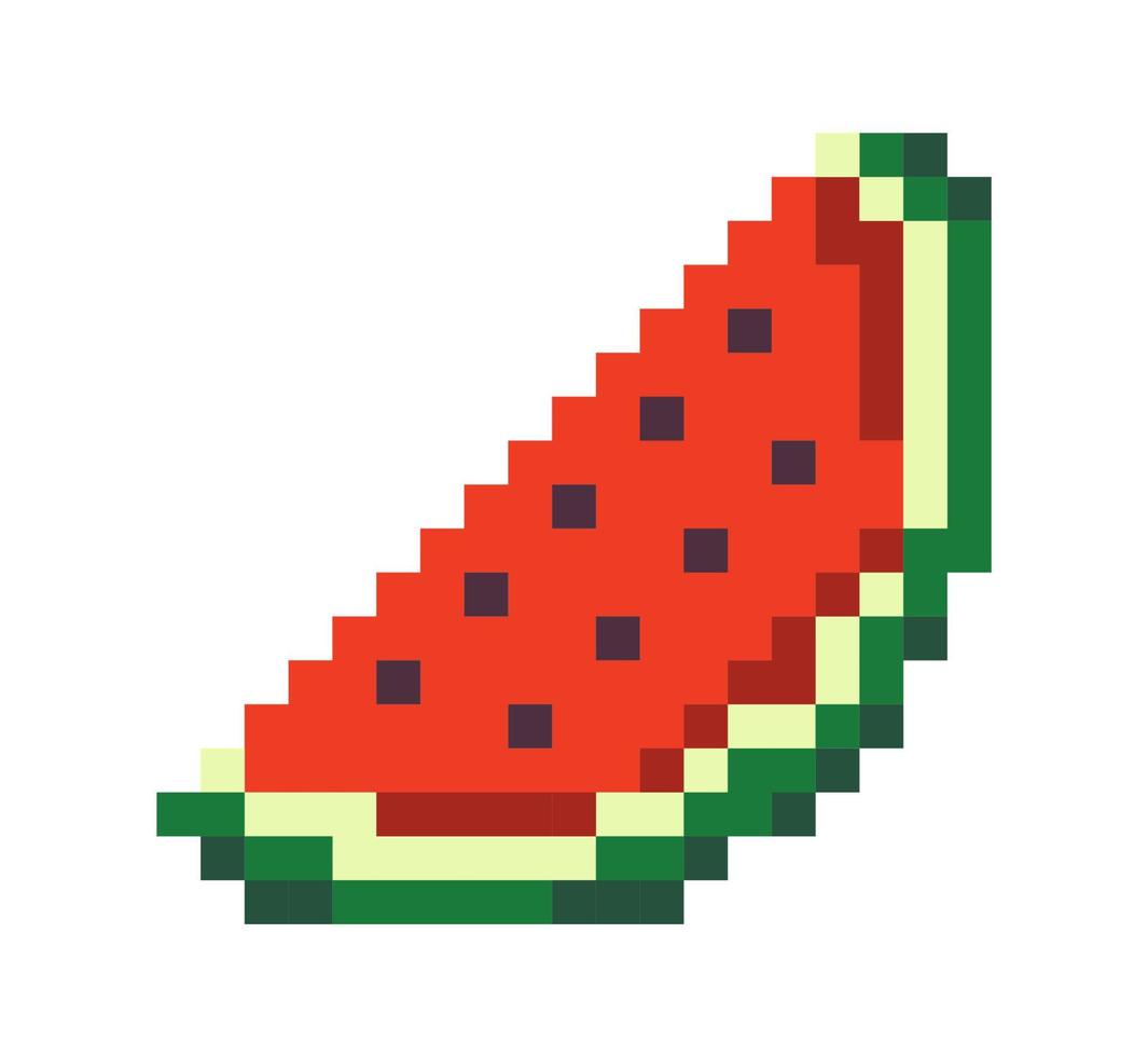 Slice of watermelon with seeds, pixel art design vector