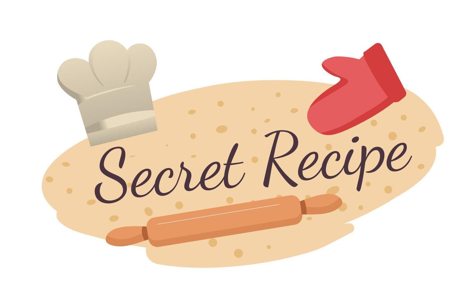 Secret recipe, bakery shop products dough and pin vector
