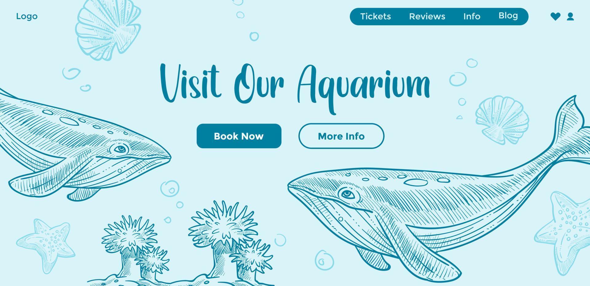 Visit our aquarium, website with tickets booking vector
