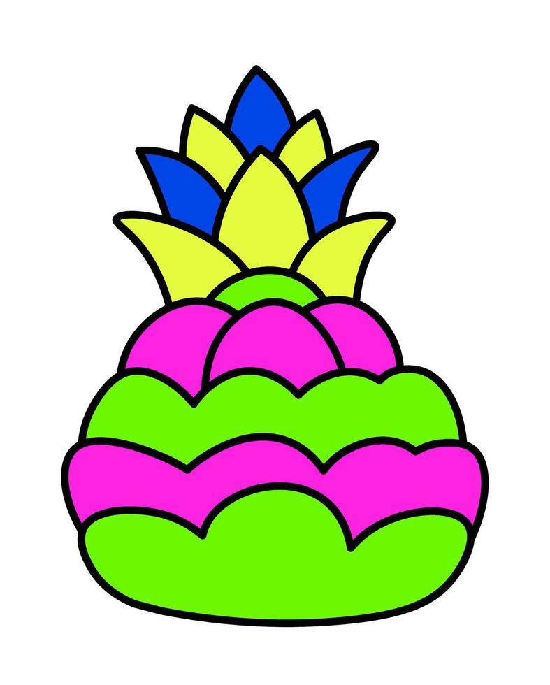 Colorful pineapple, tropical fruit sticker patch vector