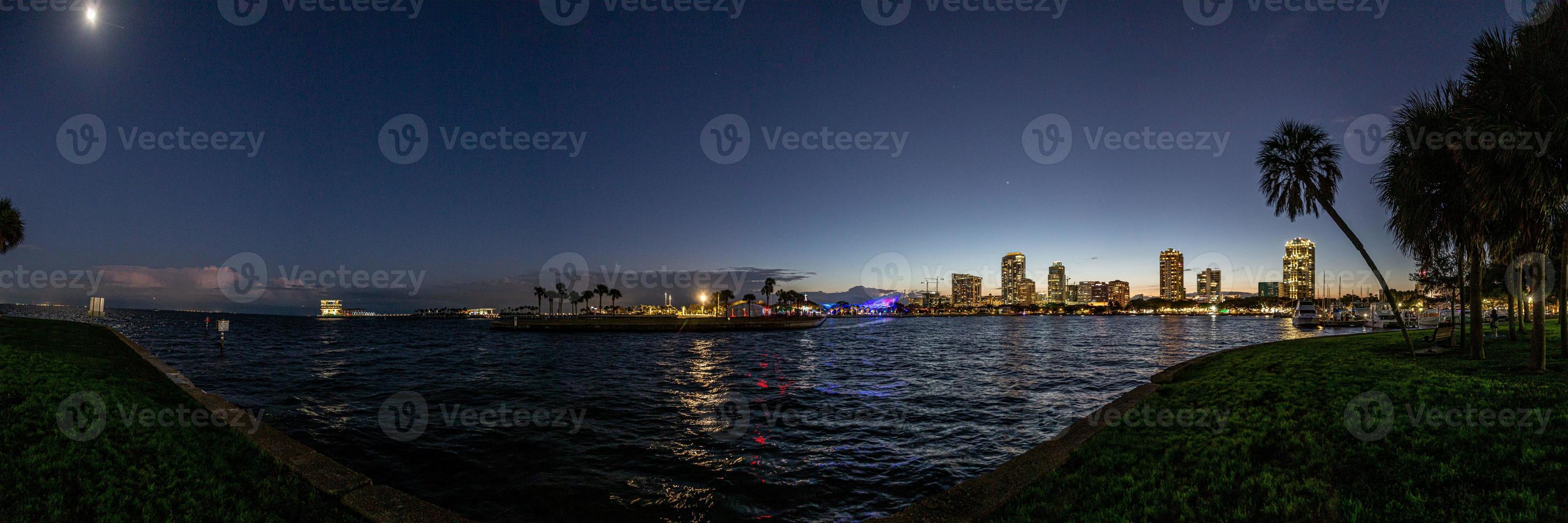 Panoramic image of St. Petersburg harbor in Florida in the evening photo