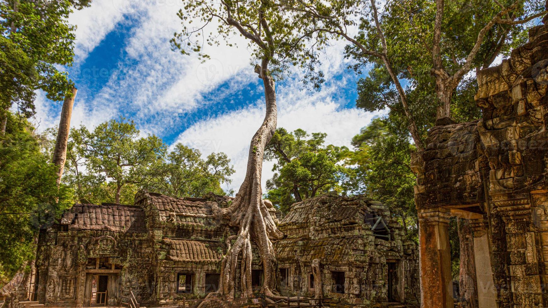 Mystical and famous ruins of Anchor Wat in Cambodia with no people in summer photo