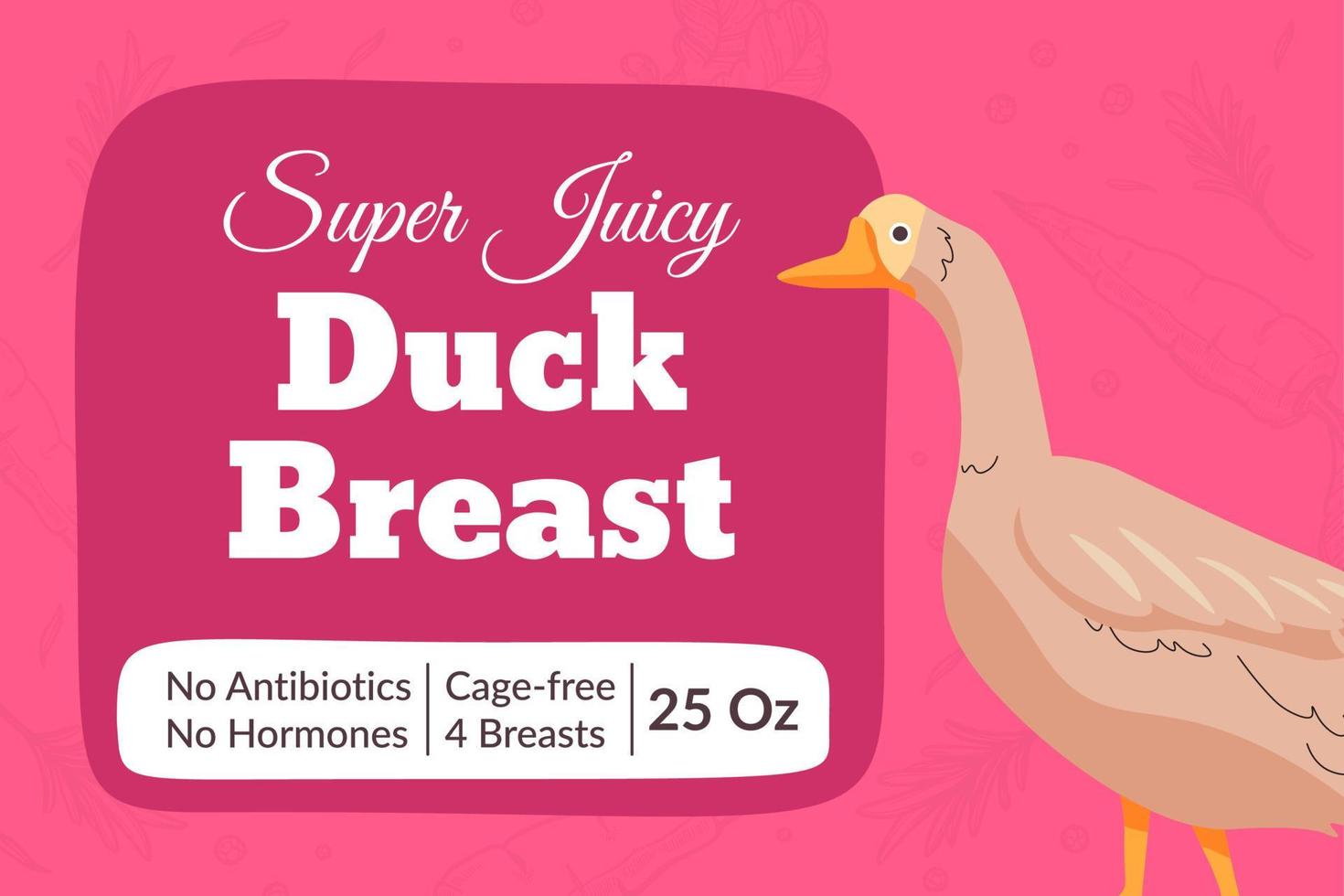 Super juicy duck breast, meat product package vector
