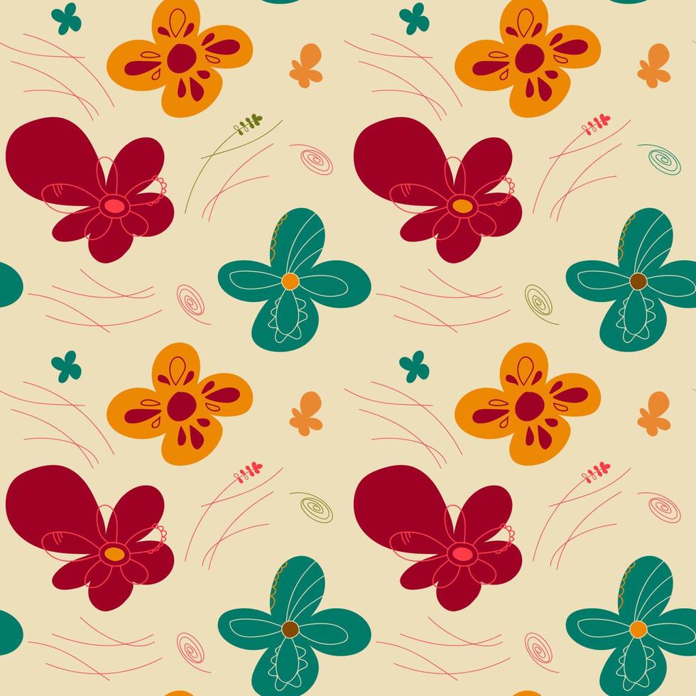 patrón vintage multicolor brillante. flores vectoriales, espirales, rayas. imagen perfecta vector