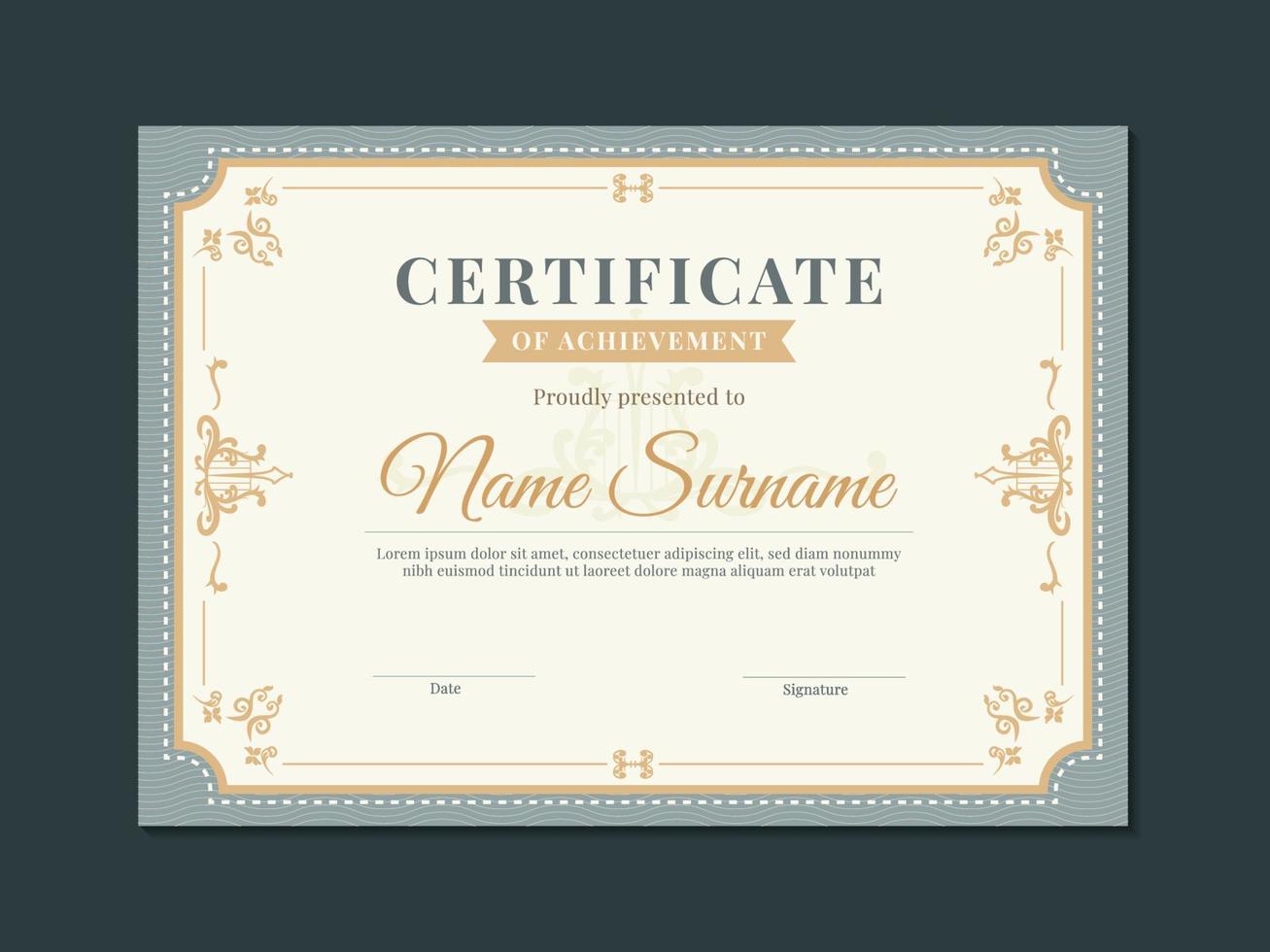 Victorian Style Certificate of Achievement in Cream Color vector