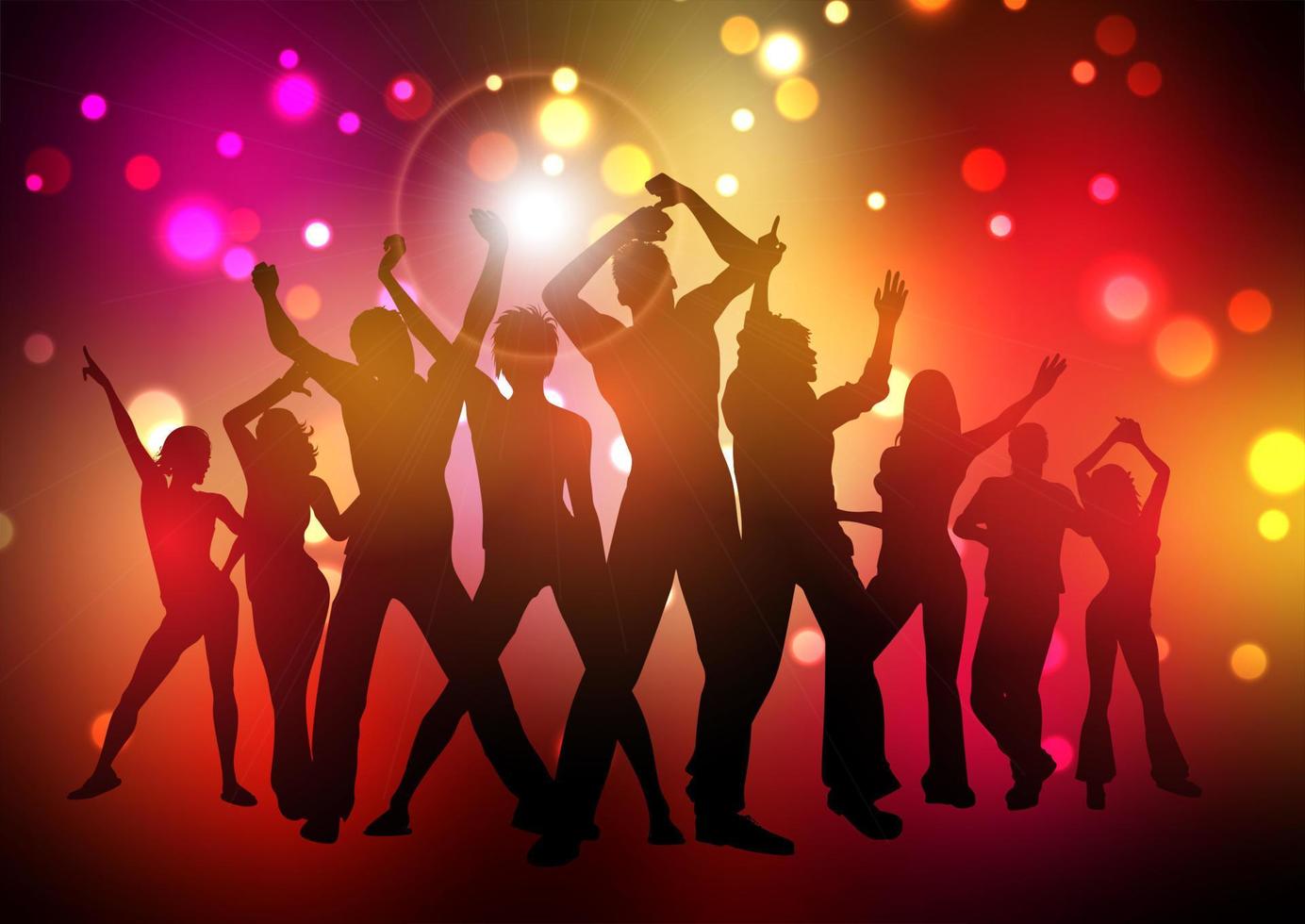 silhouette of a party crowd on a bokeh lights background vector