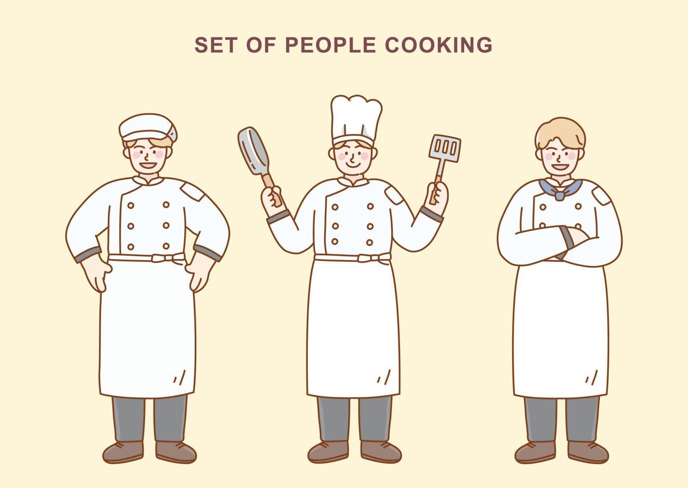 Set of vector chef cooking people illustration