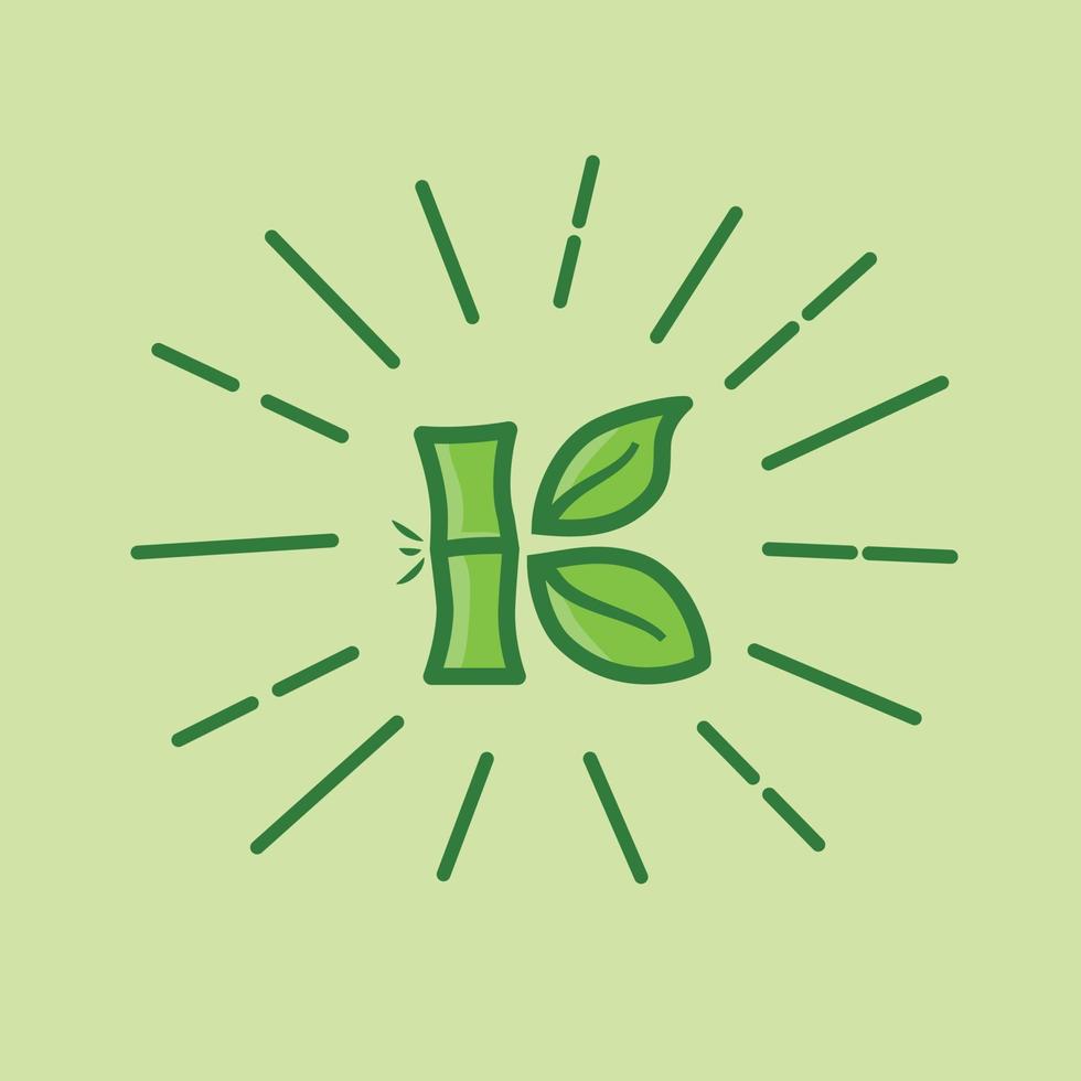 letra k bambú con logo de hoja vector