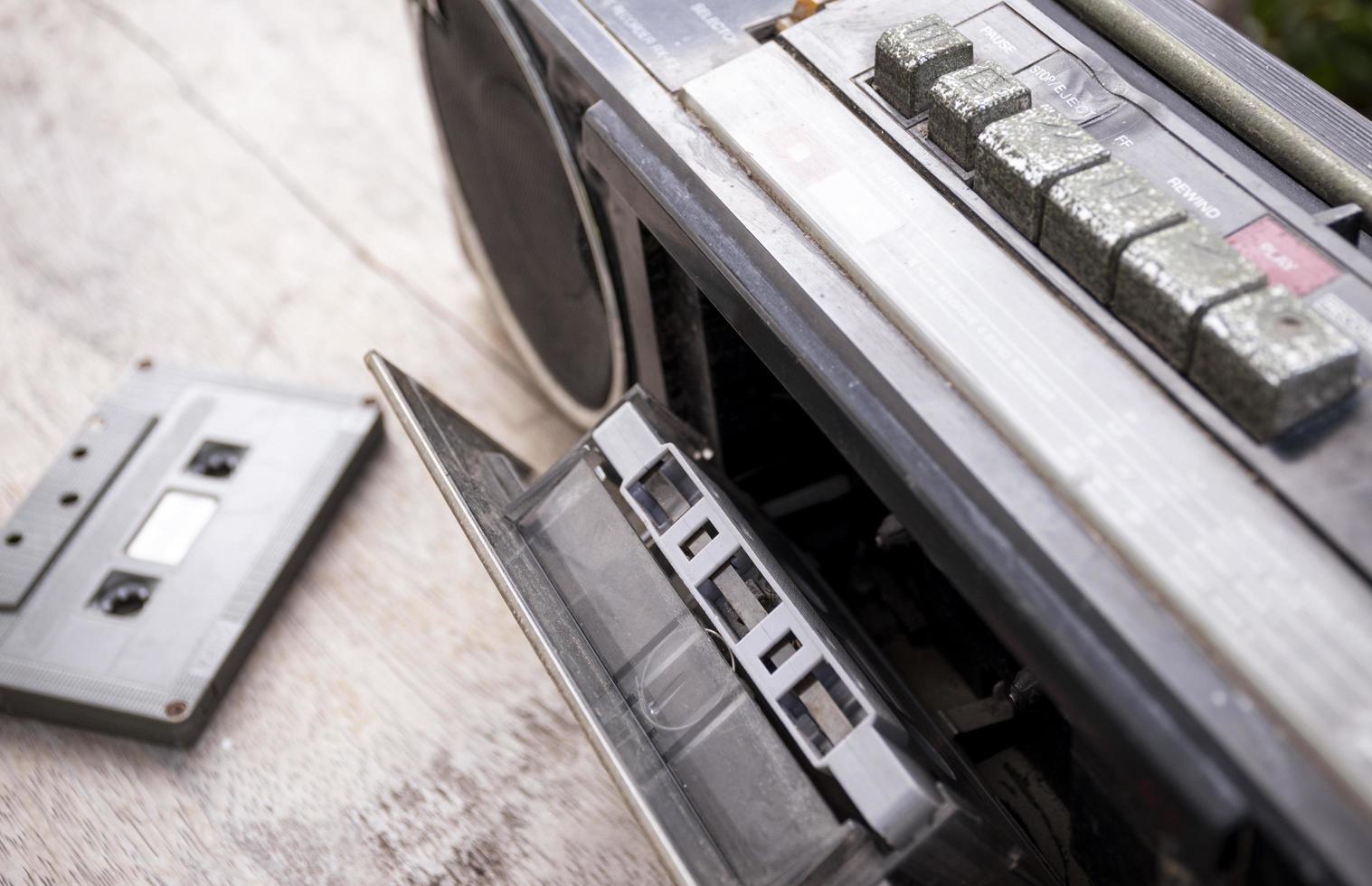 Top view retro radio and cassette tape photo