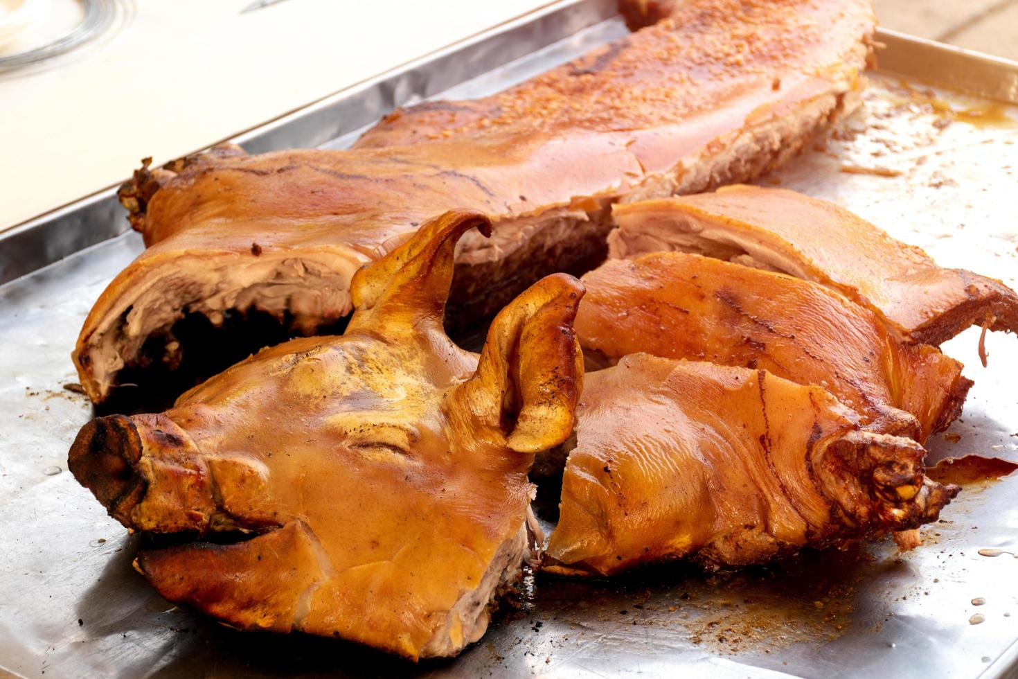 barbecued suckling pig or Roasted suckling pig photo